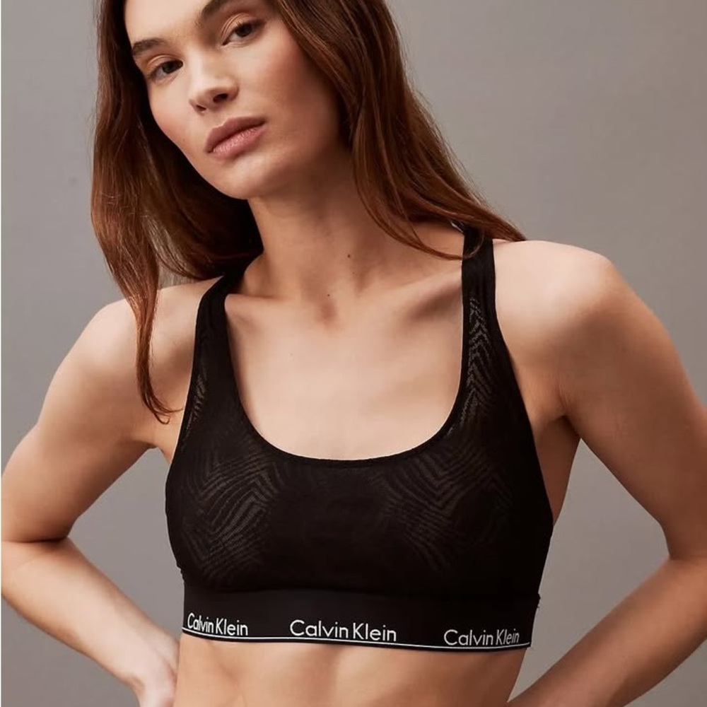Calvin Klein Black Unlined Lace Bralette with logo
